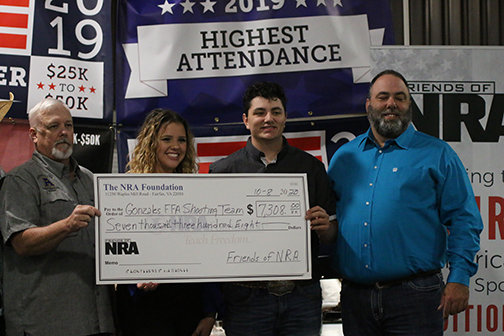 The Gonzales FFA Shooting Team received a $7,308 check from the Lexington of Texas Friends during its 2020 event held at the J.B. Wells Convention Center.